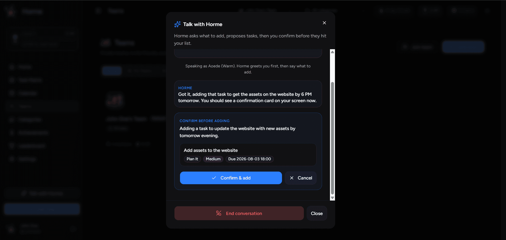 Talk with Horme voice assistant