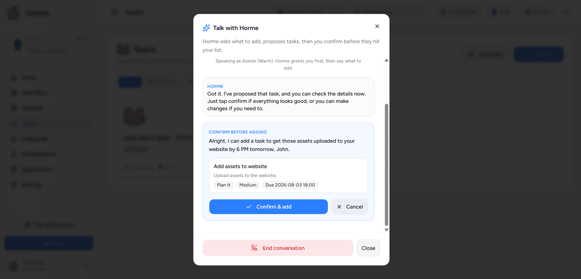 Talk with Horme voice assistant